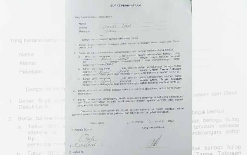 Terlilit Kasus Raskin, Kades Dasuk Laok Diduga Intimidasi Warga